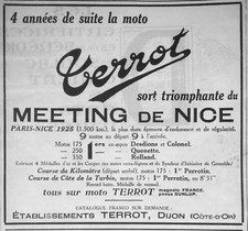 PUBLICITÉ DE PRESSE 1925 MOTO TERROT TRIOMPHANTE MEETING DE NICE - ADVERTISING