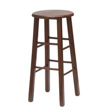 Tabouret De Bar H 68 Cm En Bois Noyer Foncé Avec Assise Ronde Et Pieds Droits