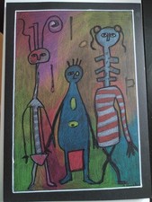 Dessin couleurs sur feuille cartonnée A4, Outsider, Abstrait, brut