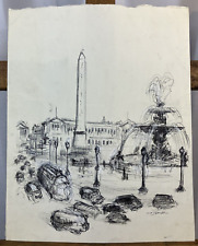 Alexis HINSBERGER Crayon Place de la Concorde Obélisque Louxor Fontaine Paris
