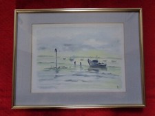 Marine - Mouillage en Bretagne - Jolie Aquarelle Signée.