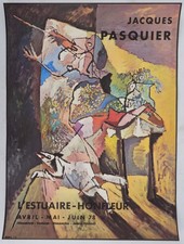 [AFFICHE D'ART] PASQUIER : Peintre au soleil avec son chien #L'estuaire Honfleur