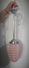 Plafonnier Art Déco en verre de clichy rose-tige et support aluminium-Suspension