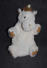 ?Doudou Marionnette Cheval RODADOU RODA Blanc Beige Marron Yeux Durs Noirs