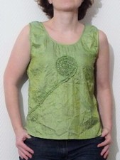 ? Top/ Tee Shirt Tissu Froissé Vert Clair sans manches- Taille 1- Nid D'abeille