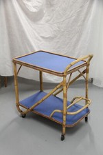 Midcentury French Bamboo Rattan Rectangular Serving Bar Cart Trolley Drinks cart