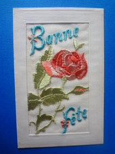 CARTE POSTALE FANTAISIE BRODEE BONNE FÊTE 1917