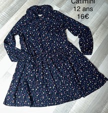 CATIMINI 12 ANS FILLE : Robe BLEU MARINE HIVER FLEURIE