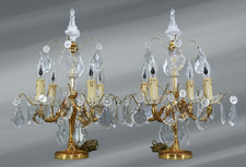 Paire Girandoles / Chandelier Bbronze & Cristal Style Louis XV 4 Lumières