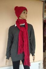 ECHARPE LAINE ROSE FUSCHIA A FRANGES + BONNET A PONPON ASSORTI 