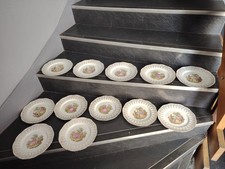 12 Assiettes Plates en Porcelain Opaque Digoin Sarreguemines Modèle Pamo Vintage