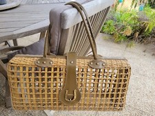 RAVISSANT ANCIEN GRAND  SAC à MAIN en OSIER ROTIN PANIER VINTAGE AVEC POIGNÉE 