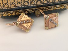18K Gold Victorian Pearls Earrings: Antique Napoleon III Dormeuses - Dangling