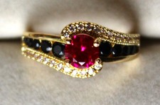 Rubis Rouge de 1,085 ct - Bague Argent 925 Doré avec Zircons