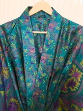 Kimono Long En Soie Pure Bleu