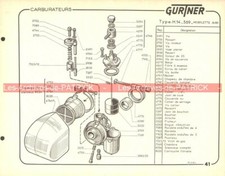 Fiche Carburateur GURTNER Type H14-569 MOBYLETTE AV 89 H16G-217 Z46-56 1963