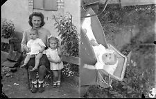 Double Portrait femme avec enfants & bébé landau négatif photo ancien an. 1940