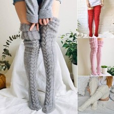 Chaussettes femme laine tricot cuisse-haute au-dessus du genou hiver bas long chaud