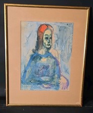 Tableau Gouache Portrait de dame signé Pierre Dory (1922-2003)