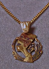 Antique Pharaoh Egyptian Queen Nefertiti pink Gold 18K Pendant Stamped enamel