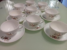 Service à Café 9 Tasses et Sous Tasses Arcopal Vintage Décor Motif Oiseau Exotiq