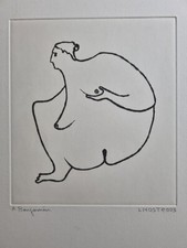 Estampe originale signée Claude Lhoste, nu stylisé, 38 x 28 cm LHOSTE003