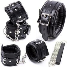 PU Cuir Noir Menottes Poignet Cheville Collier Slave Bondage KIT Soumission BDSM