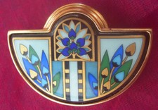 Michaela Frey Team (MFT) GOLD PLATED + ENAMEL FLORAL BROOCH vintage