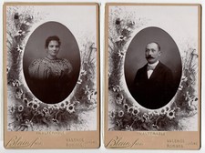 photo cdv 2 cabinet card 1900 Couple Fleuri - Montage fleurs - Valence