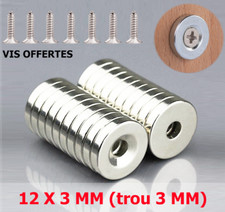 Lot Aimant neodyme 12mm x 3mm ( trou 3mm ) rond fraisé magnet puissant à visser