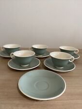 5 Tasses à café faïence Digoin Sarreguemines vert vintage 50s style Art Déco