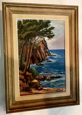 Huile sur toile, tableau  peinture à huile, paysage côte, signée B.Pons
