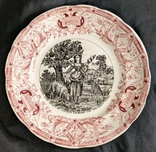 Assiette Parlante Digoin Sarreguemines N°1 Jeanne d'Arc Gardant Moutons, Rose