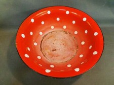 Ancienne gamelle en métal émaillé cuisine rouge pois blancs vintage