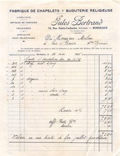 Facture   1925 FABRIQUE DE CHAPEAUX BIJOUTERIE RELIGIEUSE JULES BERTRAND A BO