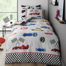 Course Voitures Enfants Housse Couette Simple Set Garçons Double Face Lit Damier
