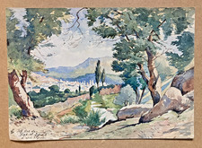 Aquarelle originale FEZ vue de Bab-el-Djédib MAROC circa 1930