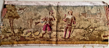 Ancienne tapisserie, broderie au petit point, scène de chasse château, 67 x 28cm