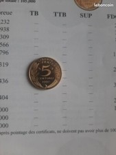 Pièce rare monnaie de 5 centimes 1997 col a 3 plis belle épreuve.  