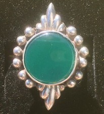 MEXICAN 1960 WOMEN ETHNIC BOHEMIAN RING~STERLING SILVER~GREEN AGATE~HANDMADE~10