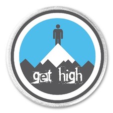 Get High Mountaintop - 3" Sew / Iron On Patch Hiker Hike Hiking Mountain Humor