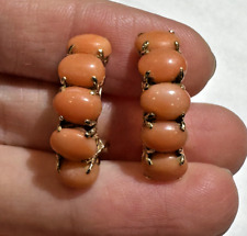 Vintage 14K or Jaune Ange Peau Corail Cabochon Boucle Omega Arrière Boucles G5