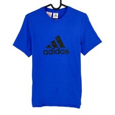 Adidas Climalite Jeunes Garçons Bleu Prime Logo Ras Cou T Shirt Taille 11 - 12