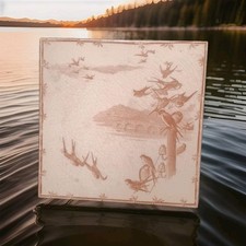 ancien carreau FAÏENCE DE GIEN  Hirondelles Paysage 1900 