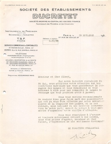 Facture 1936 societe des ets - des,