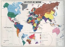 Carte scolaire ancienne Les états du monde planisfère (41 x 30 cm)