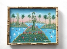 Art naïf Haïtien - Scène champêtre, acrylique sur toile, signée Toussaint - 1999