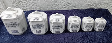 série  6 pots à épices en céramique ALP tchékoslovaquie décor floral gris bleuté