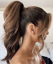 Postiche Court Ondulé Femme Queue De Cheval Synthétique Marron Brun Clair Pince