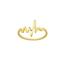 Bague Battement De Cœur En Or Jaune 14K Réel Et Solide Poli Haut